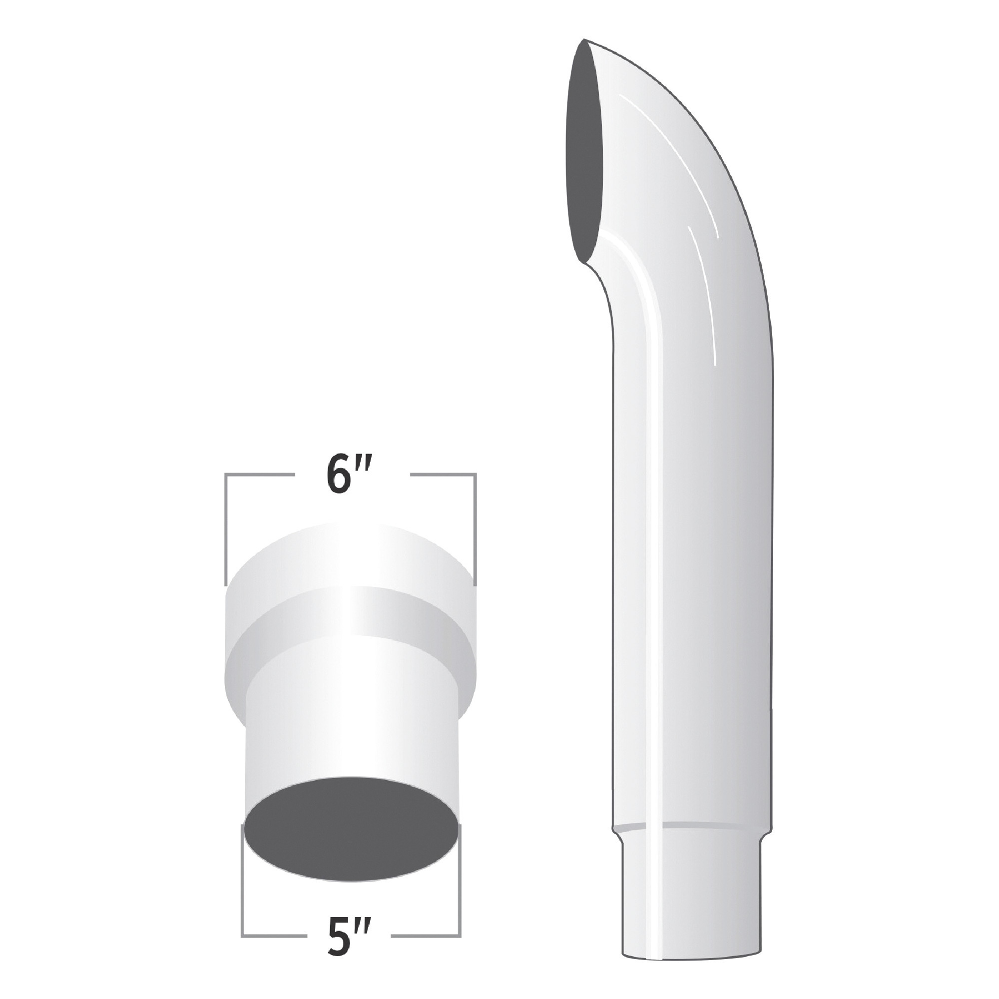 Trux Accessories 6in. - 5in. Reduced Dia. Curved Top Truck Exhaust Stack, 36in.L, Chrome, Model# TSK65-CO36